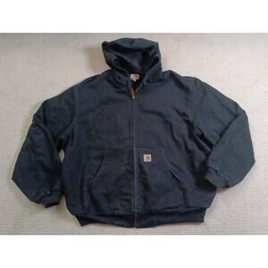 Carhartt Black Canvas Zip Hooded Jacket Sz Mens 2XL J131 Made in USA Union Labor